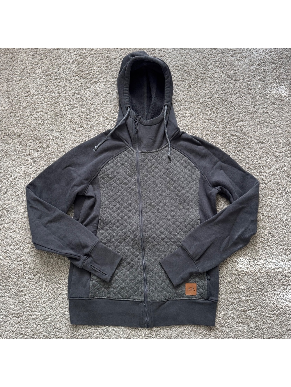 Oakley Sundown Gray Small Full Zip Quilted Hoodie Hooded Jacket Sweatshirt